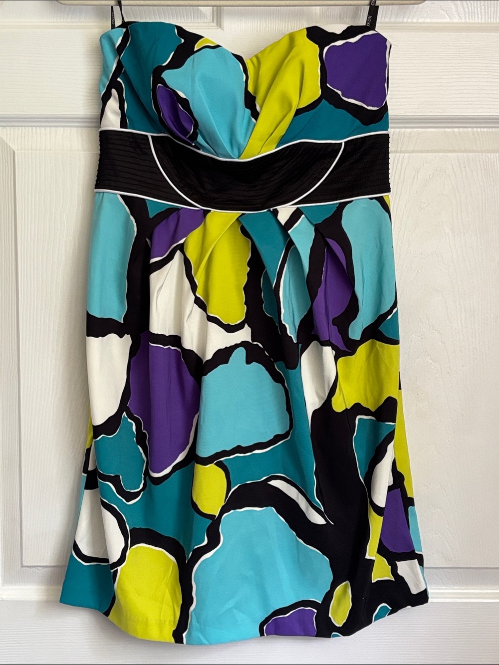 Colorblock Strapless Floral Print Dress Teal Purpl Lime White Black size 13/14 n
